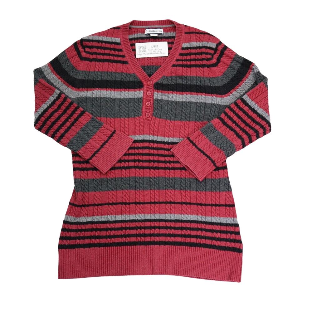 Croft Barrow Sweater Womens S Red Pinstriped V Neck Chest Button Quarter Sleeve
